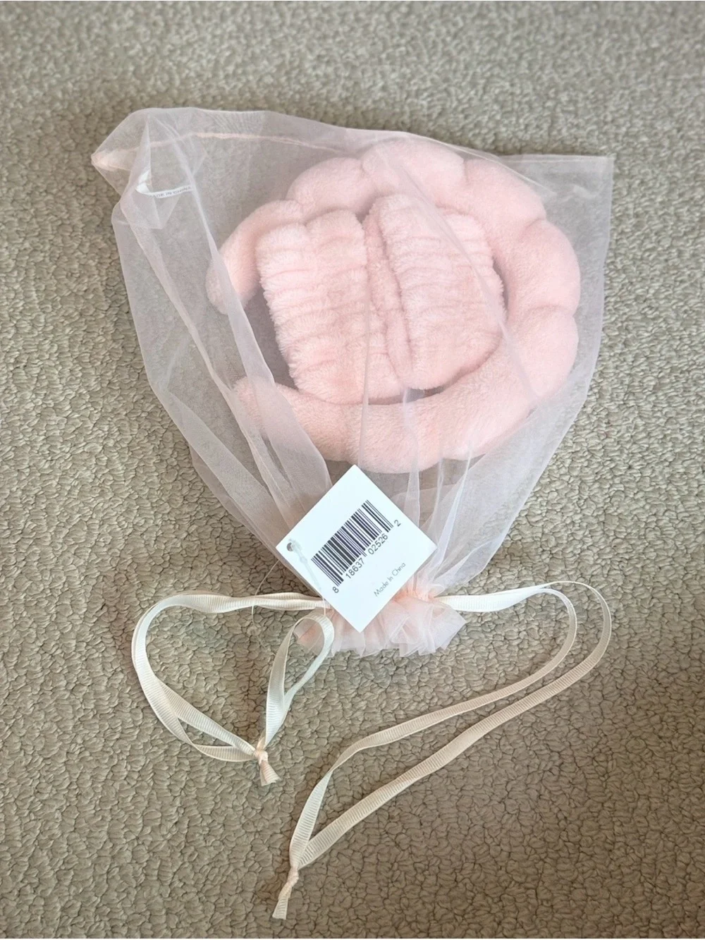 Plush Pink Headband with wrist wash bands